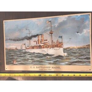 VINTAGE U. S. Battleship Maine Havana Harbor Metal Decor/AAA sign co.